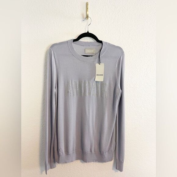 Zadig & Voltaire Gaby Amour grey Sweater with studded bling. NWT. Large - Picture 4 of 12